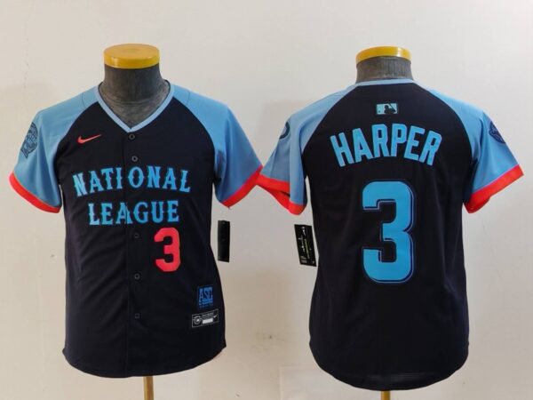 Youth National League #3 Bryce Harper Navy 2024 All-Star Limited Stitched Baseball Jerseys