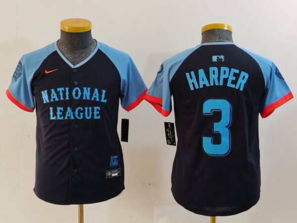Youth National League #3 Bryce Harper Navy 2024 All-Star Limited Stitched Baseball Jerseys