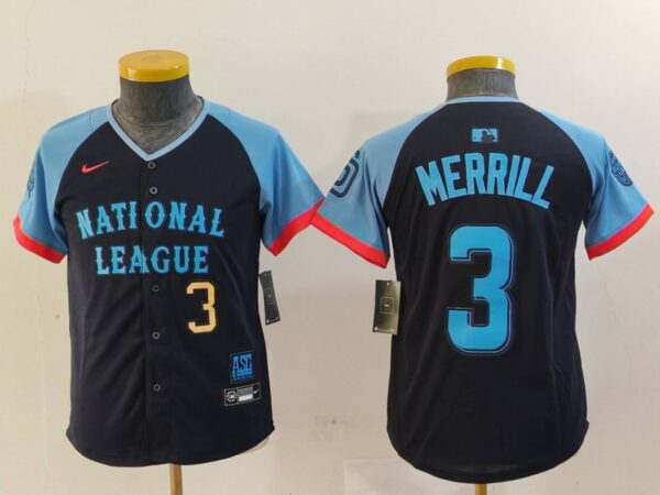 Youth National League #3 Jackson Merrill Navy 2024 All-Star Limited Stitched Baseball Jerseys