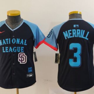 Youth National League #3 Jackson Merrill Navy 2024 All-Star Limited Stitched Baseball Jerseys