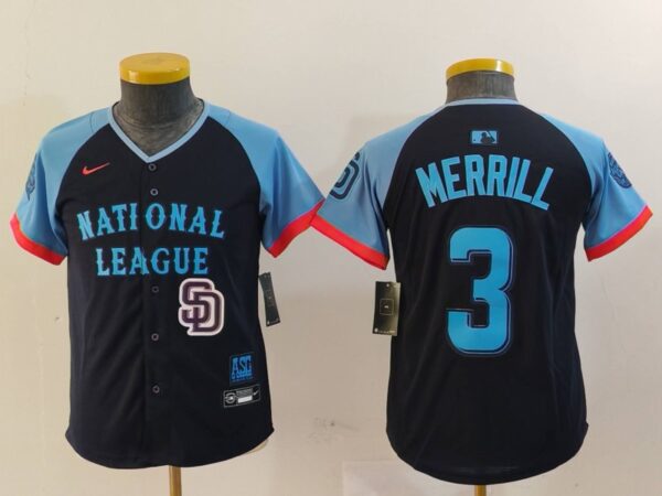 Youth National League #3 Jackson Merrill Navy 2024 All-Star Limited Stitched Baseball Jerseys
