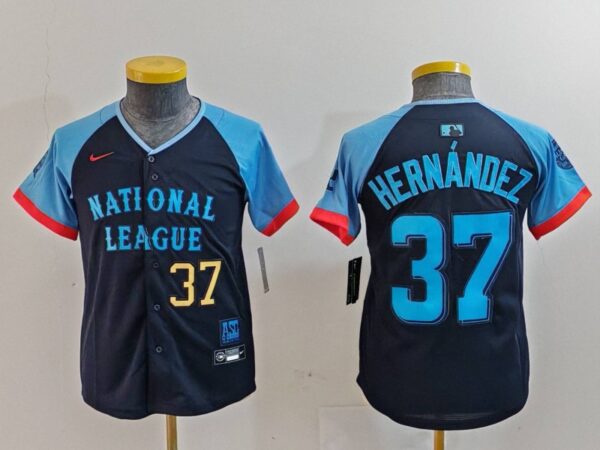Youth National League #37 Teoscar Hernandez Navy 2024 All-Star Limited Stitched Baseball Jerseys