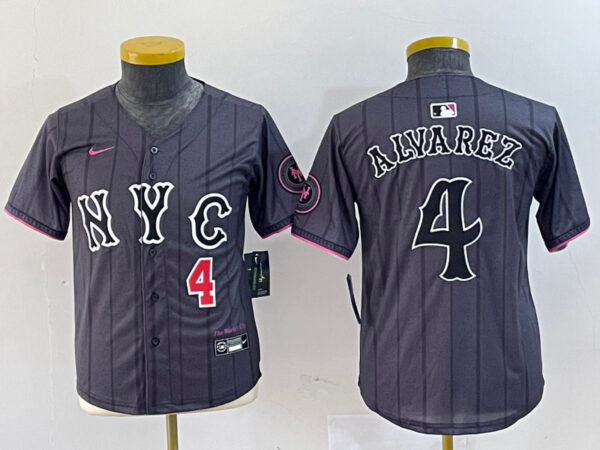 Youth New York Mets #4 Francisco Alvarez Graphite 2024 City Connect Limited Stitched Baseball Jersey