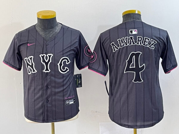 Youth New York Mets #4 Francisco Alvarez Graphite 2024 City Connect Limited Stitched Baseball Jersey