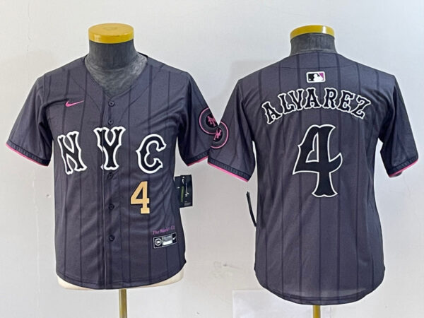 Youth New York Mets #4 Francisco Alvarez Graphite 2024 City Connect Limited Stitched Baseball Jersey