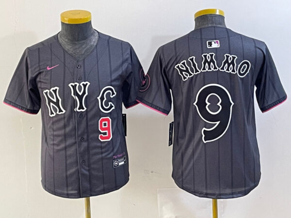 Youth New York Mets #9 Brandon Nimmo Graphite 2024 City Connect Limited Stitched Baseball Jersey