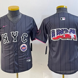 Youth New York Mets Team Big Logo Graphite 2024 City Connect Limited Stitched Baseball Jersey