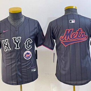 Youth New York Mets Team Big Logo Graphite 2024 City Connect Limited Stitched Baseball Jersey