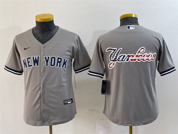 Youth New York Yankees Gray Team Big Logo Cool Base Stitched Baseball Jersey