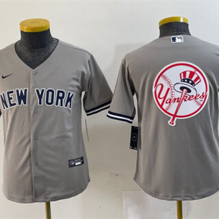 Youth New York Yankees Gray Team Big Logo Cool Base Stitched Baseball Jersey