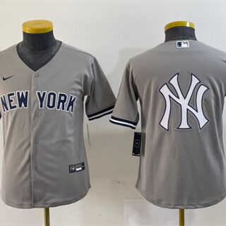 Youth New York Yankees Gray Team Big Logo Cool Base Stitched Baseball Jersey