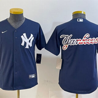 Youth New York Yankees Navy Team Big Logo Cool Base Stitched Baseball Jersey