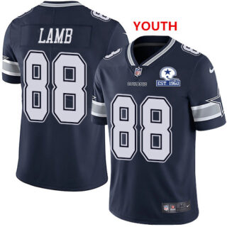 Youth Nike Cowboys #88 CeeDee Lamb Navy Blue Team Color With Established In 1960 Patch NFL Vapor Untouchable Limited Jersey
