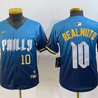 Youth Philadelphia Phillies #10 J.T. Realmuto Blue 2024 City Connect Limited Stitched Baseball Jersey