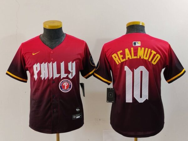 Youth Philadelphia Phillies #10 J.T. Realmuto Red 2024 City Connect Limited Stitched Baseball Jerseys