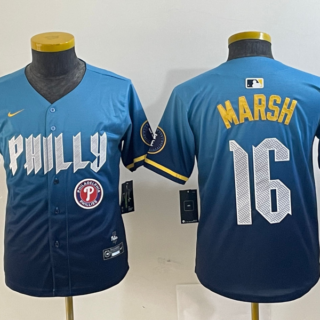 Youth Philadelphia Phillies #16 Brandon Marsh Blue 2024 City Connect Limited Stitched Jersey