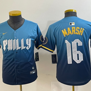 Youth Philadelphia Phillies #16 Brandon Marsh Blue 2024 City Connect Limited Stitched Jersey