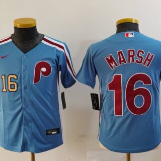 Youth Philadelphia Phillies #16 Brandon Marsh Blue Cool Base Stitched Baseball Jerseys