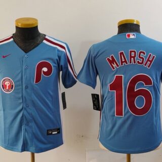 Youth Philadelphia Phillies #16 Brandon Marsh Blue Cool Base Stitched Baseball Jerseys