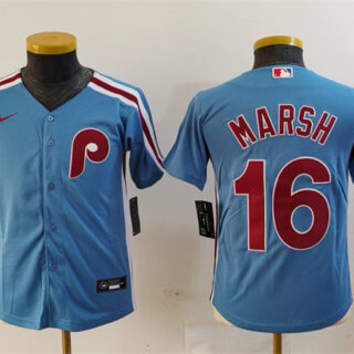 Youth Philadelphia Phillies #16 Brandon Marsh Blue Cool Base Stitched Baseball Jersey