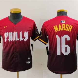 Youth Philadelphia Phillies #16 Brandon Marsh Red 2024 City Connect Limited Stitched Baseball Jersey
