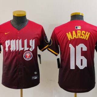 Youth Philadelphia Phillies #16 Brandon Marsh Red 2024 City Connect Limited Stitched Baseball Jerseys