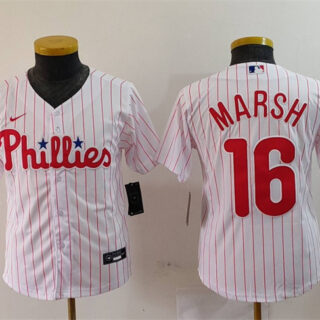 Youth Philadelphia Phillies #16 Brandon Marsh White Cool Base Stitched Baseball Jersey