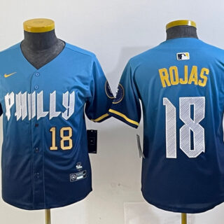 Youth Philadelphia Phillies #18 Johan Rojas Blue 2024 City Connect Limited Stitched jerseys 1