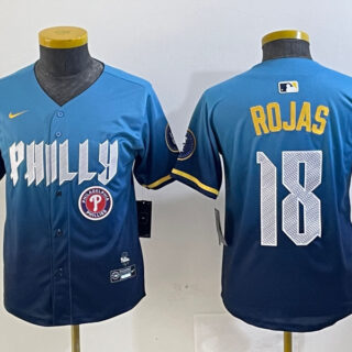 Youth Philadelphia Phillies #18 Johan Rojas Blue 2024 City Connect Limited Stitched jerseys 3