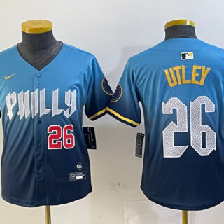 Youth Philadelphia Phillies #26 Chase Utley Blue 2024 City Connect Limited Stitched