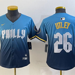 Youth Philadelphia Phillies #26 Chase Utley Blue 2024 City Connect Limited Stitched Baseball Jersey