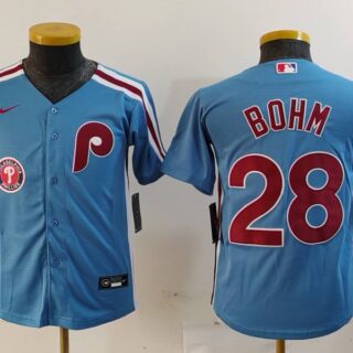 Youth Philadelphia Phillies #28 Alec Bohm Blue Cool Base Stitched Baseball Jerseys