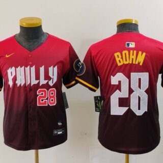 Youth Philadelphia Phillies #28 Alec Bohm Red 2024 City Connect Limited Stitched Baseball Jerseys