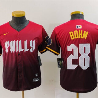 Youth Philadelphia Phillies #28 Alec Bohm Red 2024 City Connect Limited Stitched Baseball Jersey