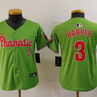 Youth Philadelphia Phillies #3 Bryce Harper Green With Patch Stitched Baseball Jersey