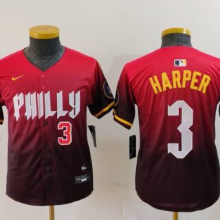 Youth Philadelphia Phillies #3 Bryce Harper Red 2024 City Connect Limited Stitched Baseball Jerseys