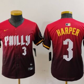 Youth Philadelphia Phillies #3 Bryce Harper Red 2024 City Connect Limited Stitched Baseball Jerseys