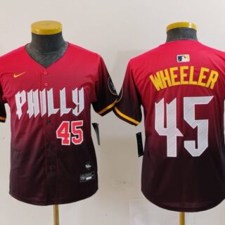 Youth Philadelphia Phillies #45 Zack Wheeler Red 2024 City Connect Limited Stitched Baseball Jerseys