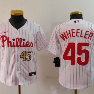Youth Philadelphia Phillies #45 Zack Wheeler White Cool Base Stitched Baseball Jerseys
