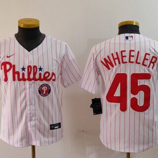 Youth Philadelphia Phillies #45 Zack Wheeler White Cool Base Stitched Baseball Jerseys