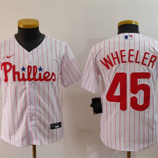 Youth Philadelphia Phillies #45 Zack Wheeler White Cool Base Stitched Baseball Jersey