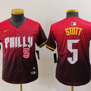 Youth Philadelphia Phillies #5 Bryson Stott Red 2024 City Connect Limited Stitched Baseball Jerseys