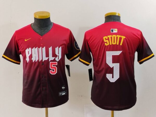 Youth Philadelphia Phillies #5 Bryson Stott Red 2024 City Connect Limited Stitched Baseball Jerseys