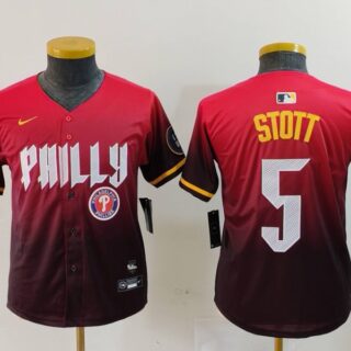 Youth Philadelphia Phillies #5 Bryson Stott Red 2024 City Connect Limited Stitched Baseball Jerseys