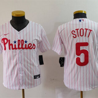 Youth Philadelphia Phillies #5 Bryson Stott White Cool Base Stitched Baseball Jersey