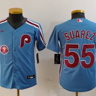 Youth Philadelphia Phillies #55 Ranger Suárez Blue Cool Base Stitched Baseball Jerseys