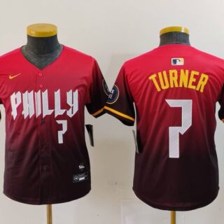 Youth Philadelphia Phillies #7 Trea Turner Red 2024 City Connect Limited Stitched Baseball Jerseys