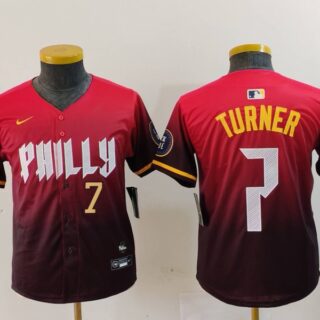 Youth Philadelphia Phillies #7 Trea Turner Red 2024 City Connect Limited Stitched Baseball Jerseys