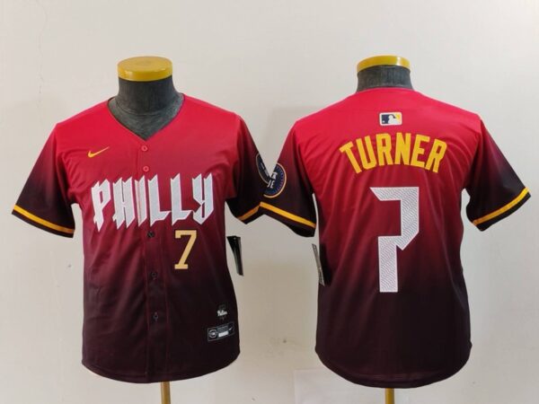 Youth Philadelphia Phillies #7 Trea Turner Red 2024 City Connect Limited Stitched Baseball Jerseys