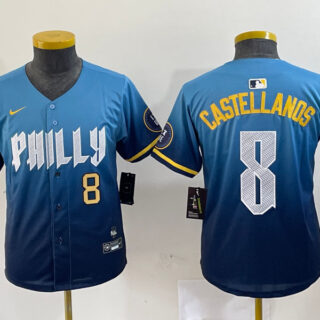 Youth Philadelphia Phillies #8 Nick Castellanos Blue 2024 City Connect Limited Stitched Jersey